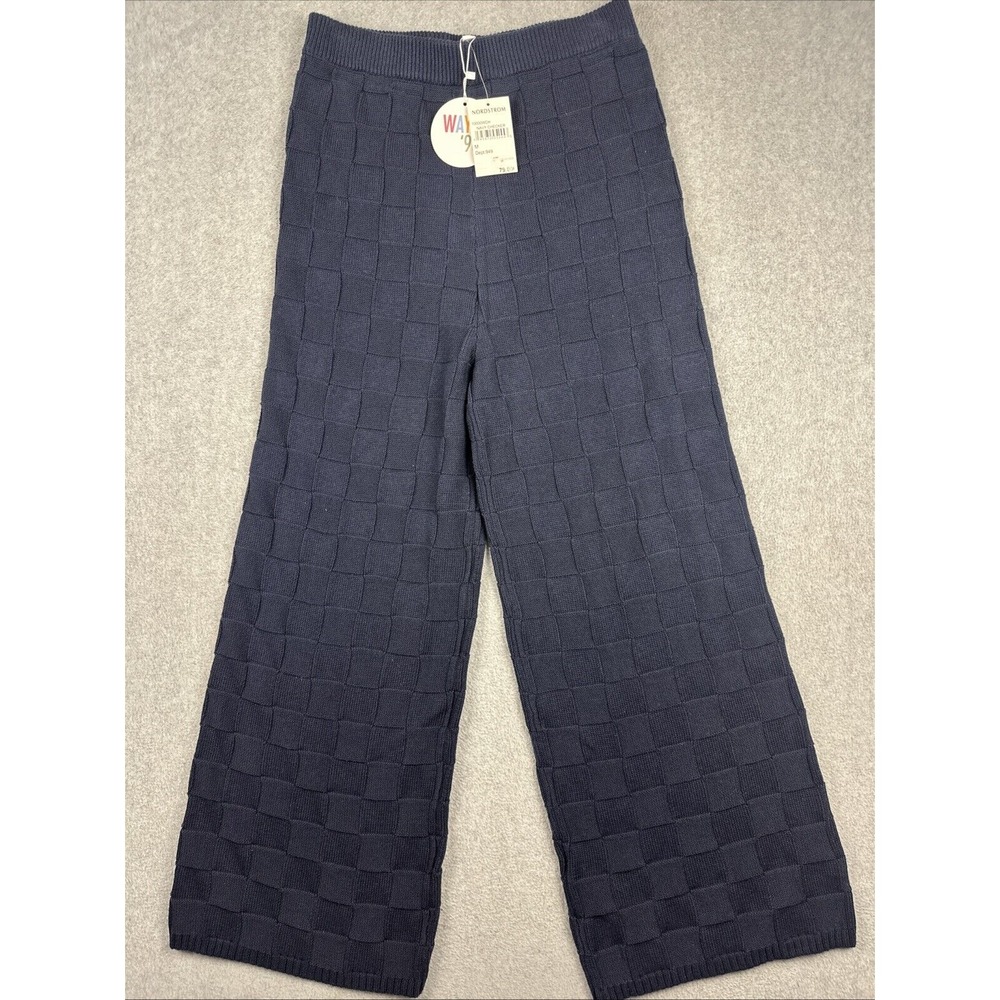 Wayf 98 Pants Women M Blue Navy Checker Wide Leg Stretch Windowpane Boho NWT $79